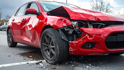 Damaged red car on a street