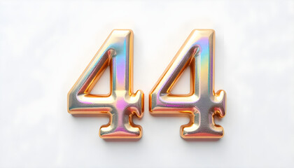 44 number made of gold metal isolated on white background