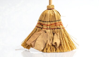 Close-up of a straw broom