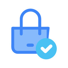 Blue shopping bag with check mark flat icon design