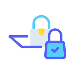 Digital security connection depicting padlock icon, flat vector art