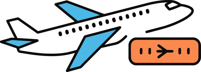 Airplane Icon with Directional Arrow Symbol