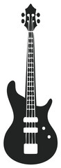 Fototapeta premium Striking Silhouette of an Electric Bass Guitar Isolated on White for Musical Designs and Creative Projects, Emphasizing Musical Passion