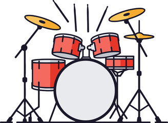 Cartoon Drum Set with Drumsticks and Cymbals
