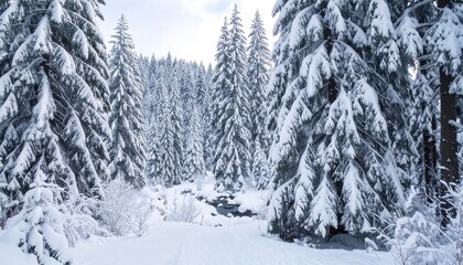 Naklejka premium Snowy forest path in winter