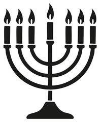 Hanukkah menorah silhouette with seven candles burning in simple and minimalistic style for cultural and festive designs