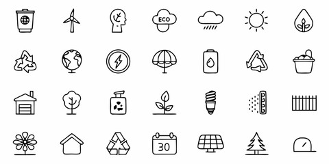 Collection of environmental and ecological icons representing sustainability and conservation efforts shown here