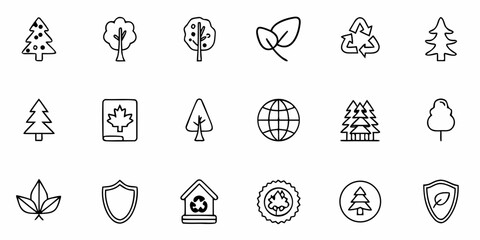 Line art icons depicting nature conservation and environmental protection symbols in a grid layout