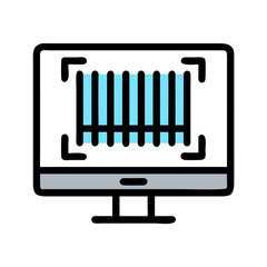 Stylized laptop with digital barcode display on a black background