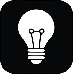 Simple icon of a white light bulb on a black square background represents ideas innovation and energy