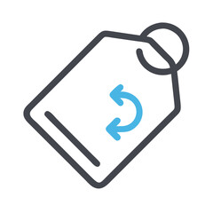 Return tag with blue arrow on solid black background