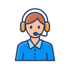 Customer service operator icon with blue and orange details