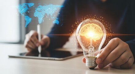 Global brain idea concept with digital network