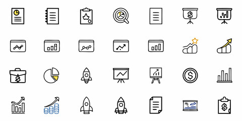 Fototapeta premium Collection of business and finance related outline icons representing various concepts and elements