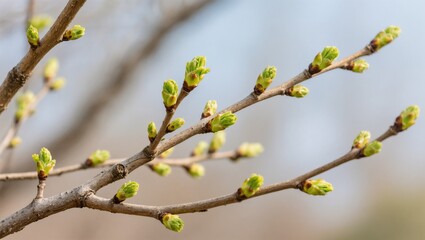 Fresh Spring Buds Emerge on Branches, Signaling the Arrival of New Life in Nature's Cycle
