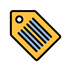 Yellow price tag with light blue stripes graphic icon