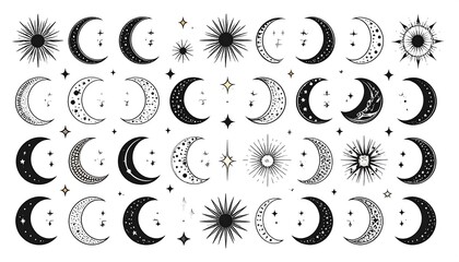 Celestial moon and sun icons