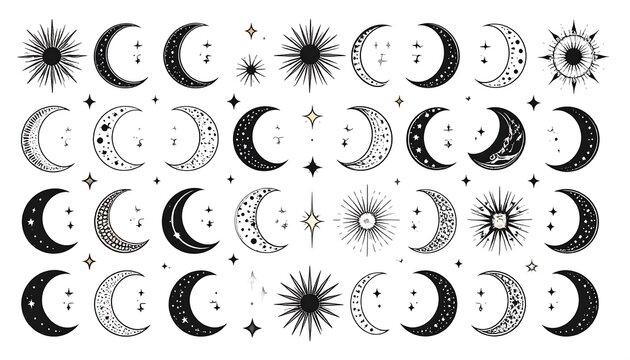 Celestial moon and sun icons