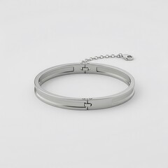 Minimalist Silver Bangle Bracelet with Chain Clasp
