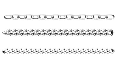 3 type of chrome texture of chains illustration, metallic chains