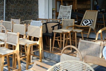 Balinese Woven Bar Stools in Street Shop Display