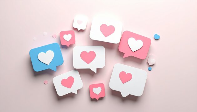Hearts in Speech Bubbles: A Symbol of Social Media Love and Engagement Concept