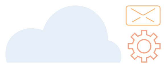 Cloud symbol paired with an envelope and gear. Ideal for technology, cloud storage, email services, data management, digital communication, software solutions, online collaboration. Simple flat