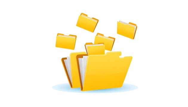 Yellow folders flying from stack