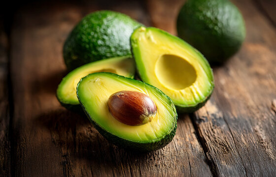 Rustic cutting board with sliced avocados – fresh Mexican ingredient