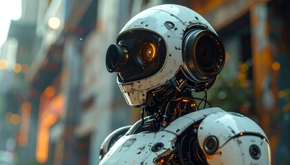 Fototapeta premium Futuristic robot head and torso