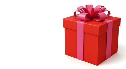 Obraz premium A vibrant red gift box with a delicate pink bow, isolated on a clean white background.