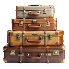 Vintage stacked suitcase isolated on transparent background retro travel luggage PNG