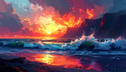 Colorful sunset over a stormy sea