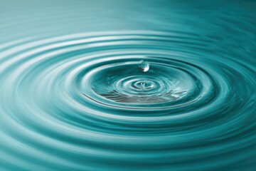 Water Droplet Creating Ripples on Calm Surface in Soft Turquoise Color Palette with Smooth Flowing Movement