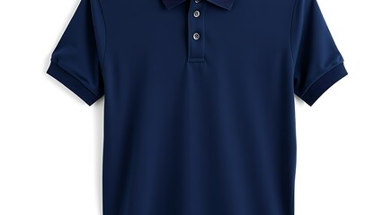 A navy short-sleeve polo shirt with ribbed details, showcasing classic casual wear.