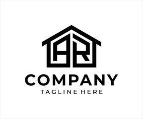 The logo design combines the letters AR and a house, using black.