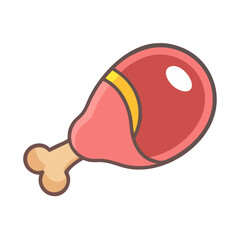 Cartoon chicken leg illustration with bone on black background