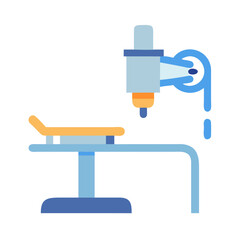 Cartoonish operating room equipment with black backdrop flat image