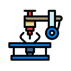 Stylized machine graphic against a black background showcasing manufacturing