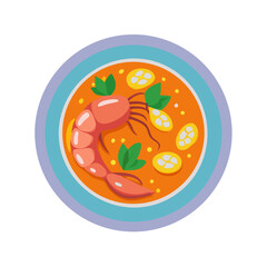 Shrimp soup bowl with fresh herbs vector illustration
