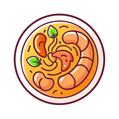 Stylized illustration of delicious shrimp noodle soup in bowl