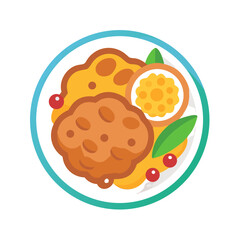 Flat vector image of colorful meal in round plate