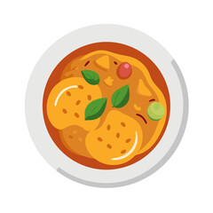 Stylized illustration of vegan curry dish served in bowl