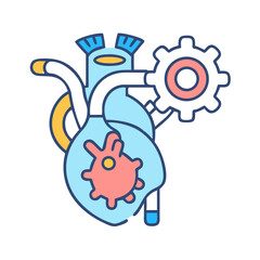 Mechanical heart with gear system illustration on black background