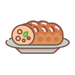 Loaf of stuffed meat on plate, flat vector illustration