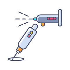 Stylized digital illustration of two medical injection devices