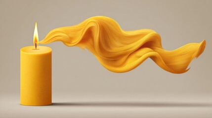Golden candle, flowing fabric