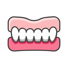 Cartoon dentures on black background for dental care concept