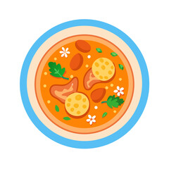 Vibrant bowl of soup with vegetables and herbs