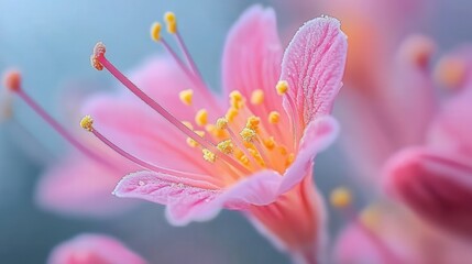 A beautiful pink flower in full bloom, with yellow stamens, showcasing its delicate beauty.
